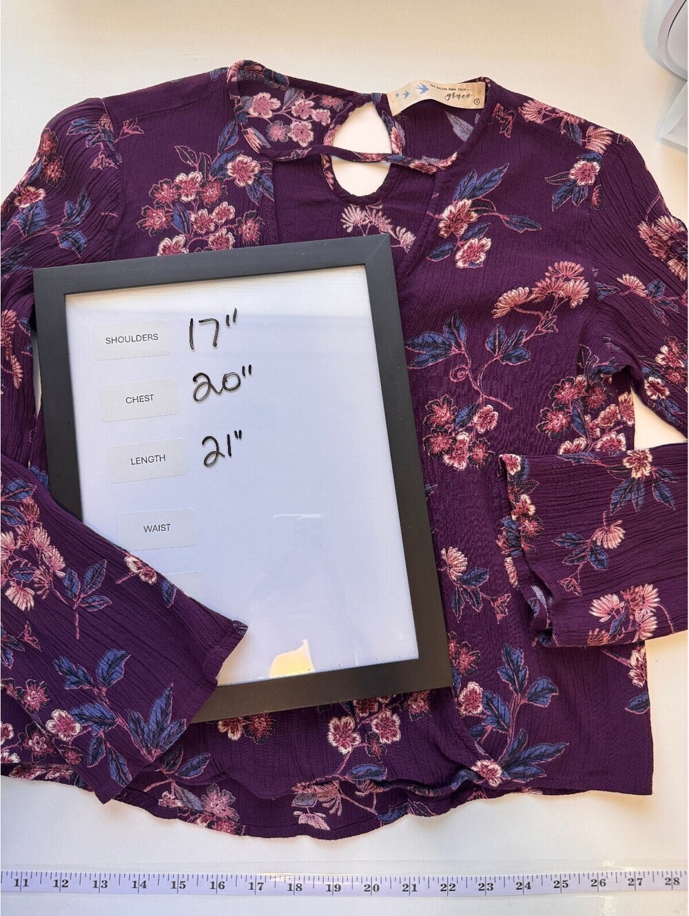 Anthropologie Boho Floral Wrap Blouse Bell Sleeve Romantic Purple Top Size Small - Picture 7 of 8